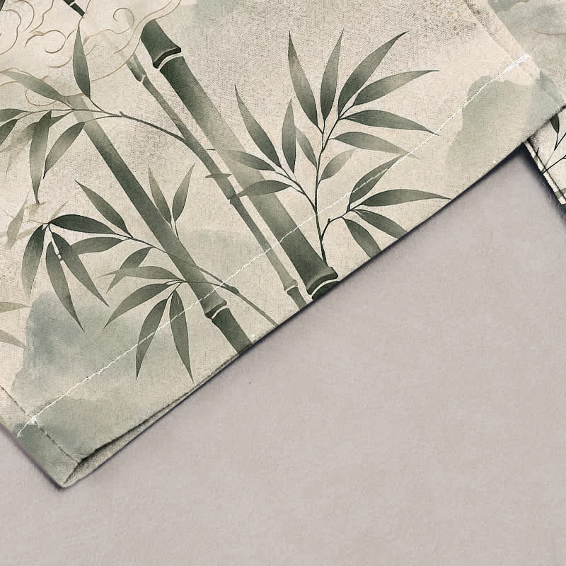 Buddha Stones Damenhose aus reiner Baumwolle mit Zen-Bambusblattmuster, elastischem Bund und Taschen - image 1
