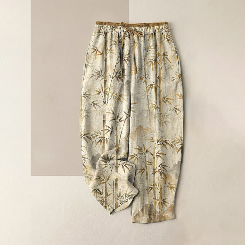 Buddha Stones Damenhose aus reiner Baumwolle mit Zen-Bambusblattmuster, elastischem Bund und Taschen - Blassgoldenrode - US16, UK/AU20, EU48 (3XL) - image 4