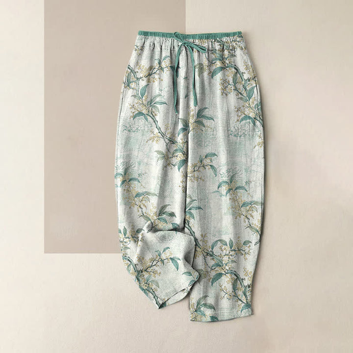 Buddha Stones Damenhose aus reiner Baumwolle mit Vintage-Blumenmuster, elastischem Bund und Taschen - Türkis - US16, UK/AU20, EU48 (3XL) - image 3