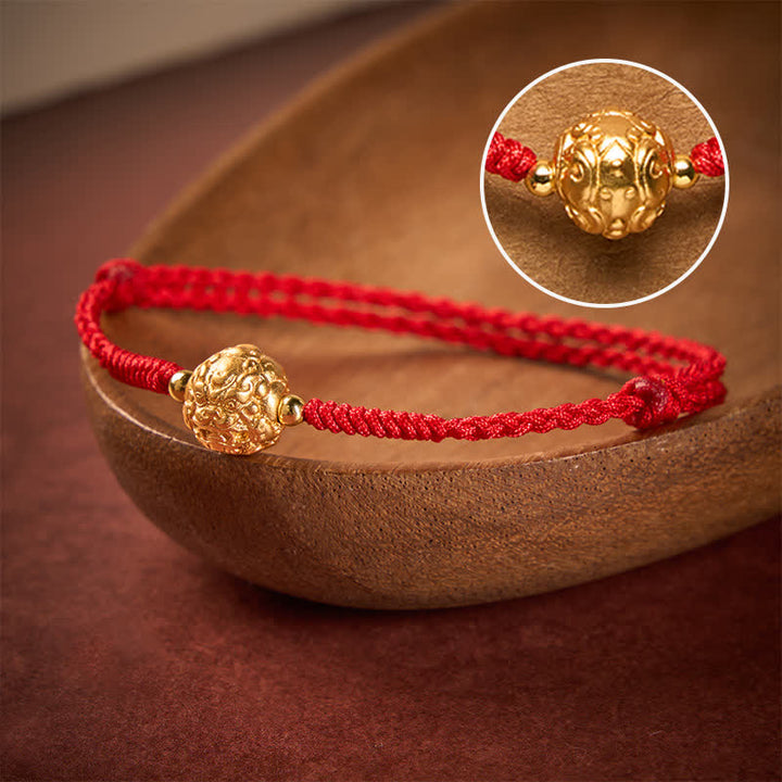 Buddha Stones Kupfernes Pi Xiu Glücksarmband mit roter Schnur - Kupfer Pi Xiu (Handgelenkumfang: 16–17 cm) - image 0