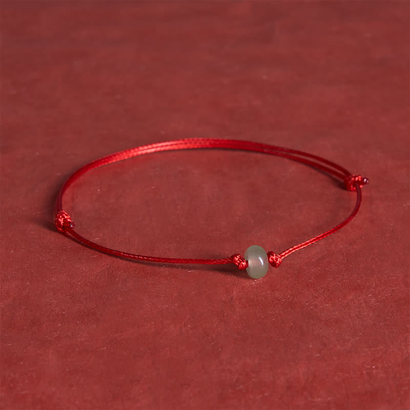 Buddha Stones Minimalistisches grünes Aventurin-Schutzarmband aus geflochtenem rotem Band - Wheel Bead (Handgelenkumfang: 16–18 cm) - Rote Schnur - image 0
