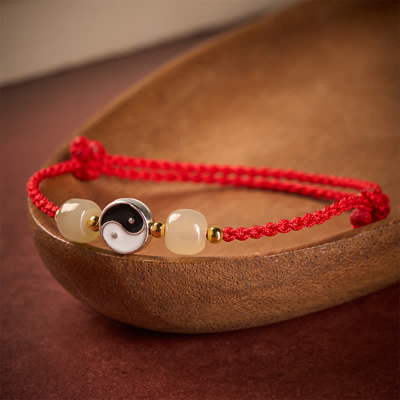 Buddha Stones Yin-Yang-Armband aus Hetian-Jadeperlen mit roter Schnur - image 1