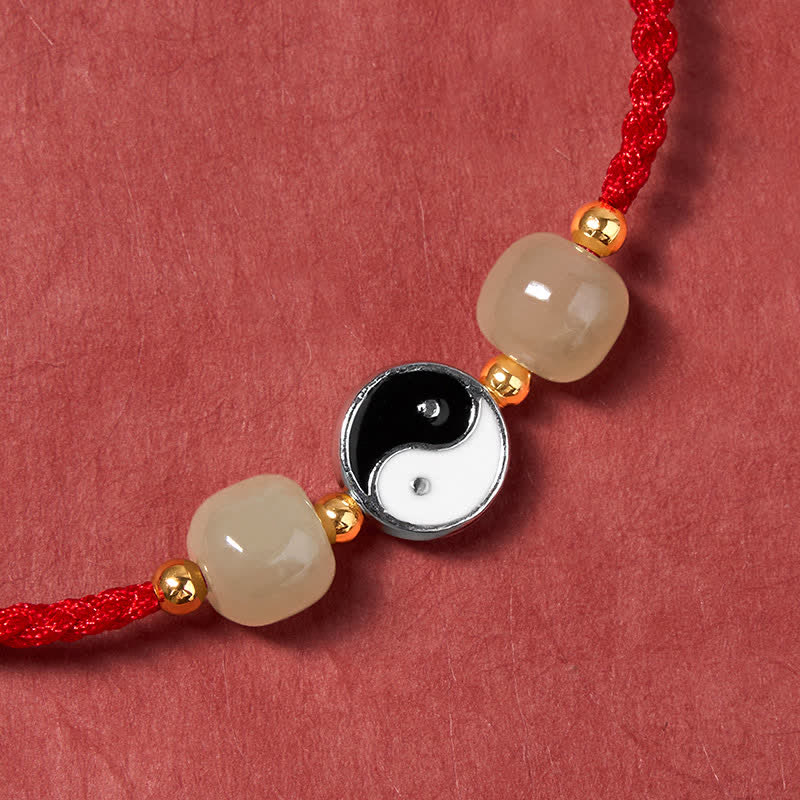 Buddha Stones Yin-Yang-Armband aus Hetian-Jadeperlen mit roter Schnur - image 5
