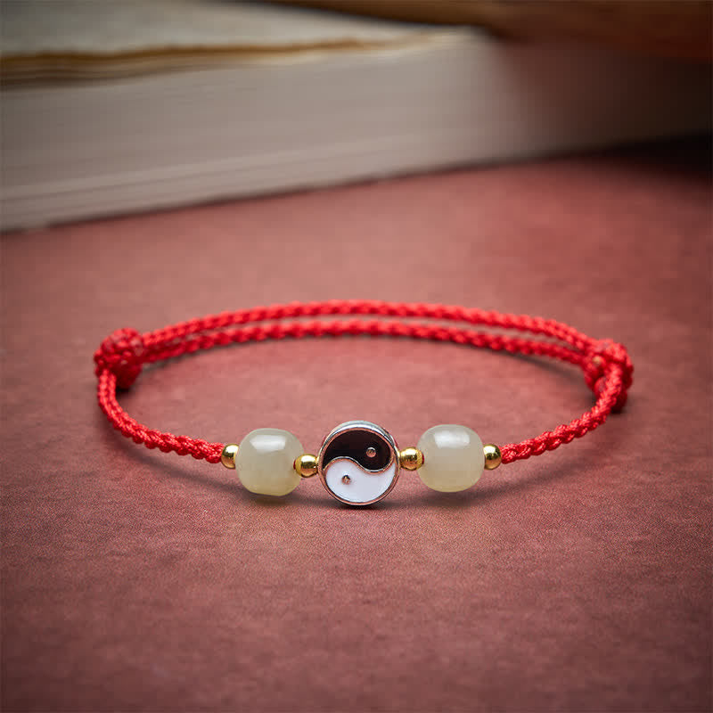 Buddha Stones Yin-Yang-Armband aus Hetian-Jadeperlen mit roter Schnur - image 3