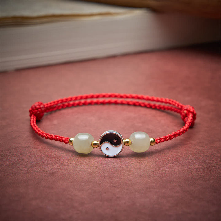 Buddha Stones Yin-Yang-Armband aus Hetian-Jadeperlen mit roter Schnur - image 3