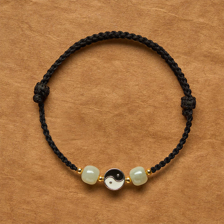 Buddha Stones Yin-Yang-Armband aus Hetian-Jadeperlen mit roter Schnur - Schwarze Schnur - 6,3-7,1 Zoll (16-18 cm) - image 11