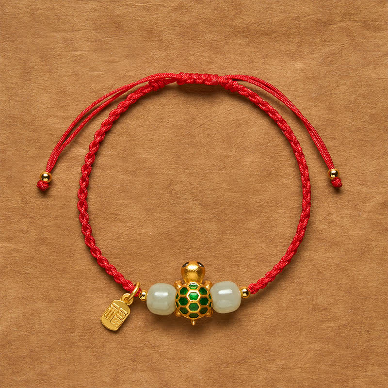 Buddha Stones Kupfernes Schildkröten-Fu-Charakter-Hetian-Jade-Rotfaden-Wohlstandsarmband - Schildkröten-Armband aus roter Schnur - 5,5–7,1 Zoll/14–18 cm - image 0