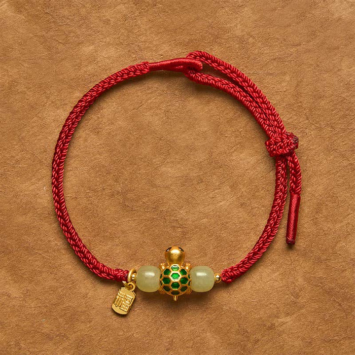 Buddha Stones Kupfernes Schildkröten-Fu-Charakter-Hetian-Jade-Rotfaden-Glücksarmband - Schildkröten-Armband aus roter Schnur - 5,5–7,1 Zoll (14–18 cm) - image 0