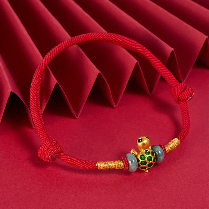 Buddha Stones Kupfernes Schildkröten-Jade-Fu-Charakter-Glücks-Rotes-Faden-Armband - image 2