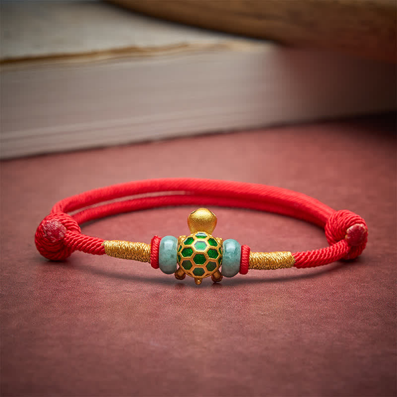 Buddha Stones Kupfernes Schildkröten-Jade-Fu-Charakter-Glücks-Rotes-Faden-Armband - image 3