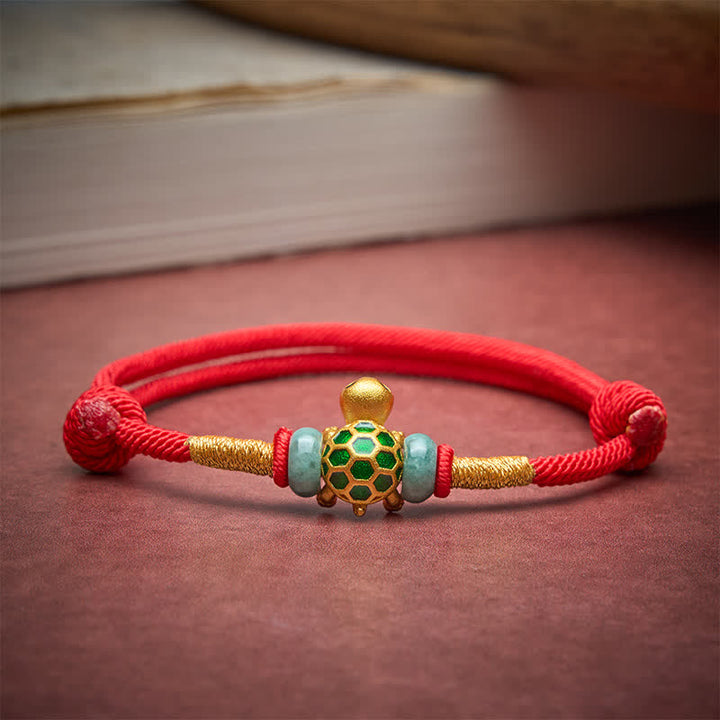 Buddha Stones Kupfernes Schildkröten-Jade-Fu-Charakter-Glücks-Rotes-Faden-Armband - image 3