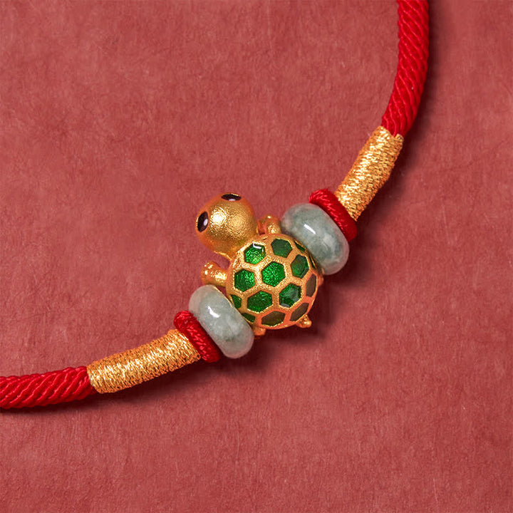 Buddha Stones Kupfernes Schildkröten-Jade-Fu-Charakter-Glücks-Rotes-Faden-Armband - image 5
