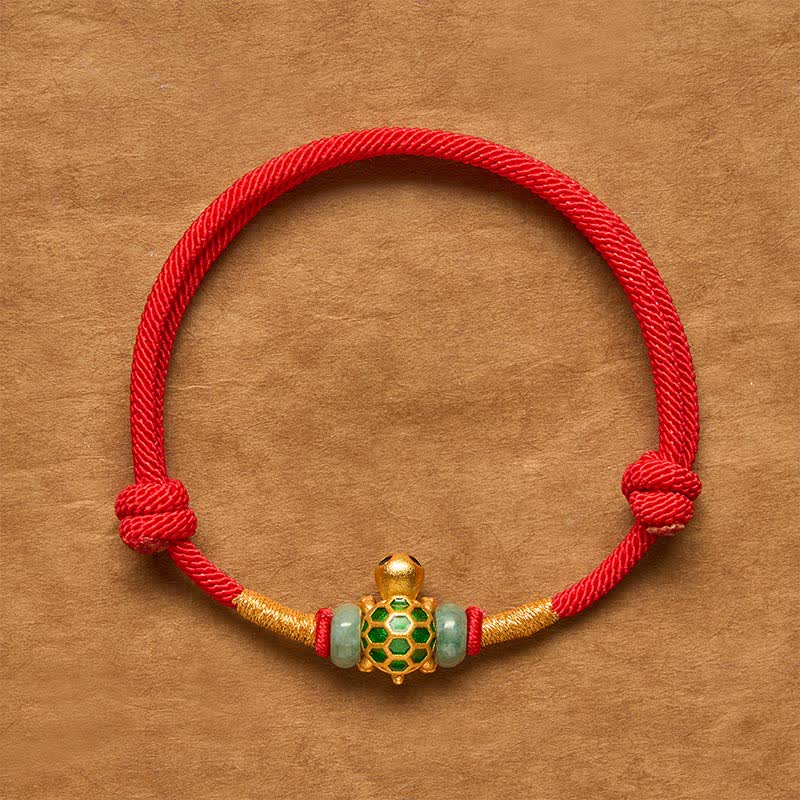 Buddha Stones Kupfernes Schildkröten-Jade-Fu-Charakter-Glücks-Rotes-Faden-Armband - Schildkrötenarmband - 6,3–7,1 Zoll (16–18 cm) - image 0