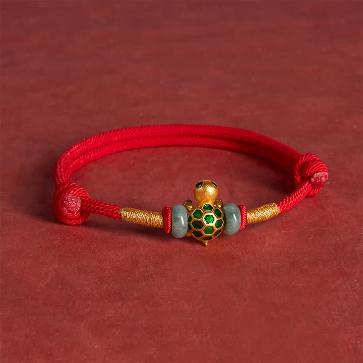 Buddha Stones Kupfernes Schildkröten-Jade-Fu-Charakter-Glücks-Rotes-Faden-Armband - image 4