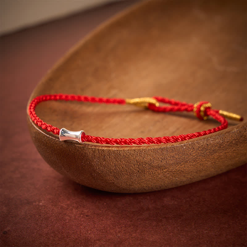Buddha Stones Schwarzes und rotes Armband aus 925er Sterlingsilber mit Bambusmotiv - Rote Schnur - 5,5–6,3 Zoll (14–16 cm) - image 0