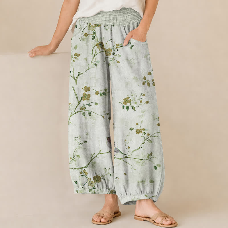 Buddha Stones Damen-Haremshose mit Baumwollblüten- und Vogelzweigmuster, Falten, elastischem Bund und Taschen - Minzcreme - US16, UK/AU20, EU48 (3XL) - image 10