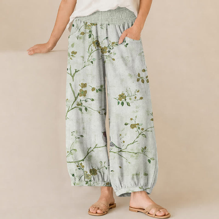Buddha Stones Damen-Haremshose mit Baumwollblüten- und Vogelzweigmuster, Falten, elastischem Bund und Taschen - Minzcreme - US16, UK/AU20, EU48 (3XL) - image 10