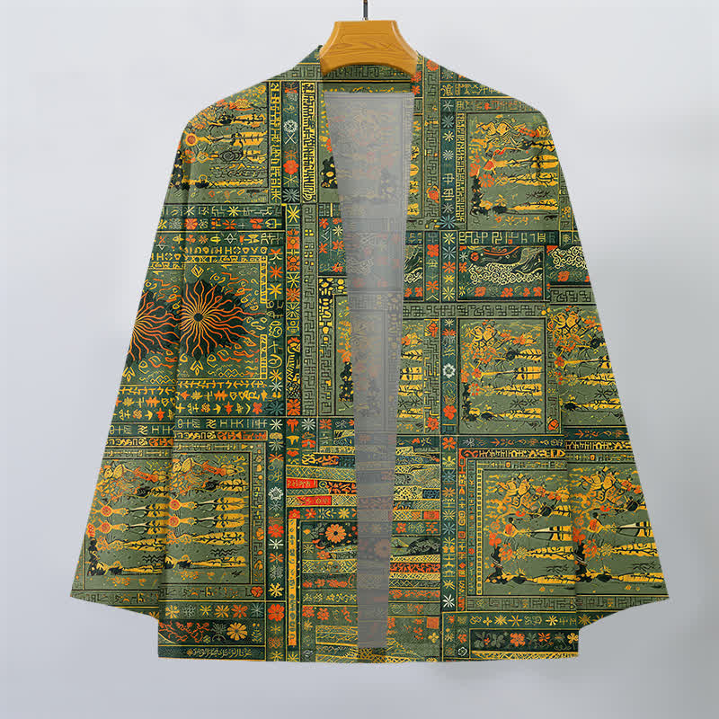 Buddha Stones Vintage-Kimono aus Baumwolle mit mehrfarbigem Patchwork-Blumenmuster und offener Vorderseite für Herren - image 1