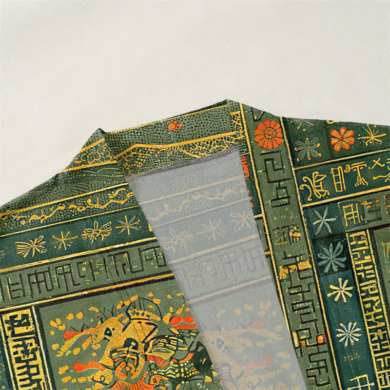 Buddha Stones Vintage-Kimono aus Baumwolle mit mehrfarbigem Patchwork-Blumenmuster und offener Vorderseite für Herren - image 3