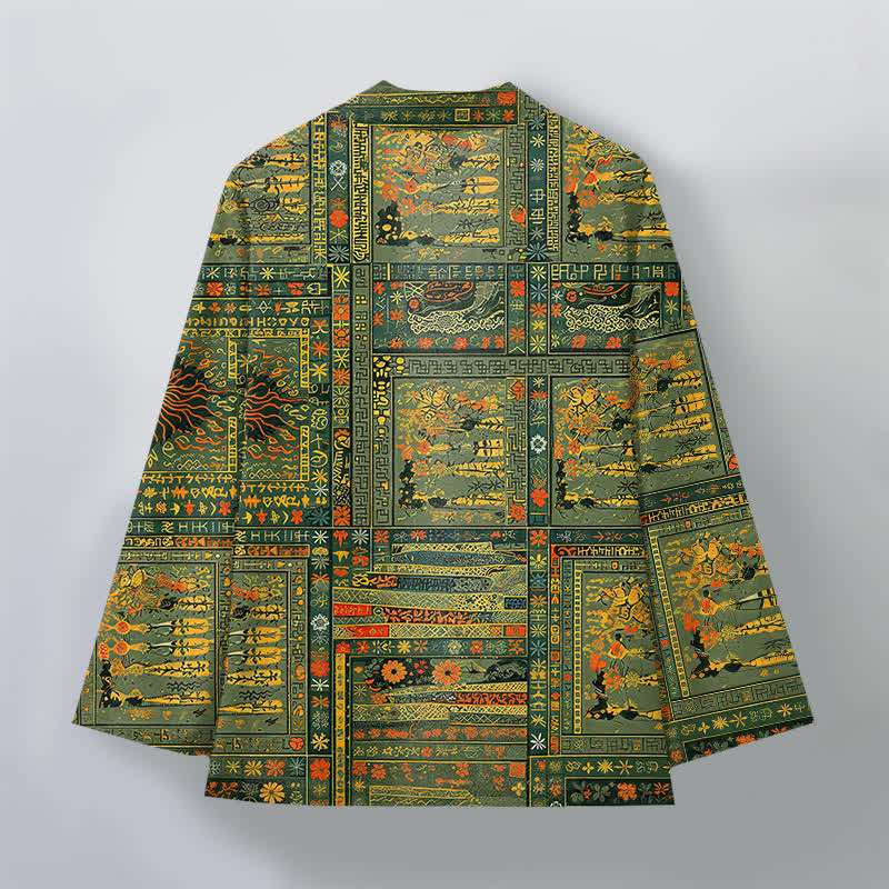 Buddha Stones Vintage-Kimono aus Baumwolle mit mehrfarbigem Patchwork-Blumenmuster und offener Vorderseite für Herren - image 2