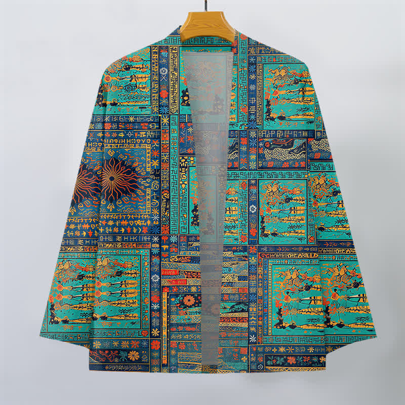 Buddha Stones Vintage-Kimono aus Baumwolle mit mehrfarbigem Patchwork-Blumenmuster und offener Vorderseite für Herren - image 7