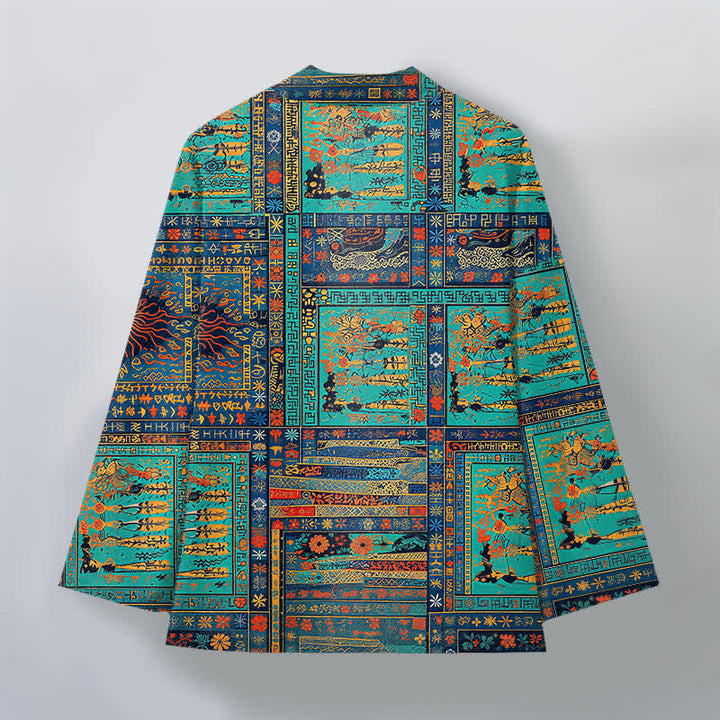 Buddha Stones Vintage-Kimono aus Baumwolle mit mehrfarbigem Patchwork-Blumenmuster und offener Vorderseite für Herren - image 8