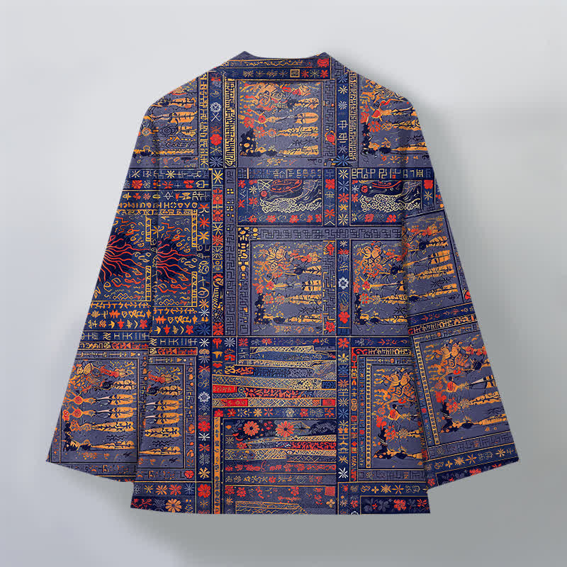 Buddha Stones Vintage-Kimono aus Baumwolle mit mehrfarbigem Patchwork-Blumenmuster und offener Vorderseite für Herren - image 11