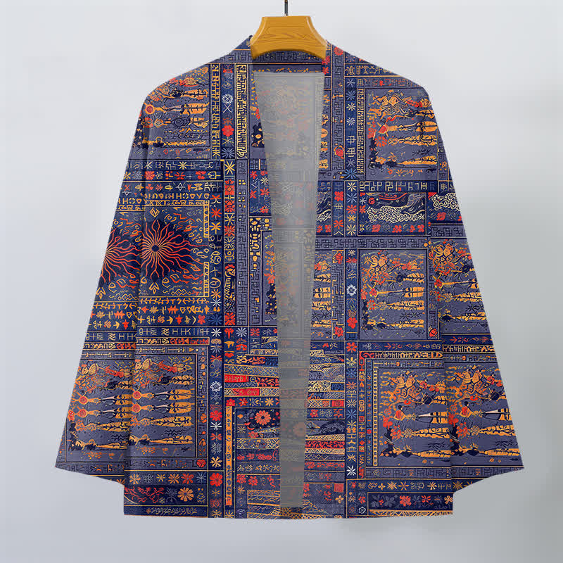 Buddha Stones Vintage-Kimono aus Baumwolle mit mehrfarbigem Patchwork-Blumenmuster und offener Vorderseite für Herren - image 10