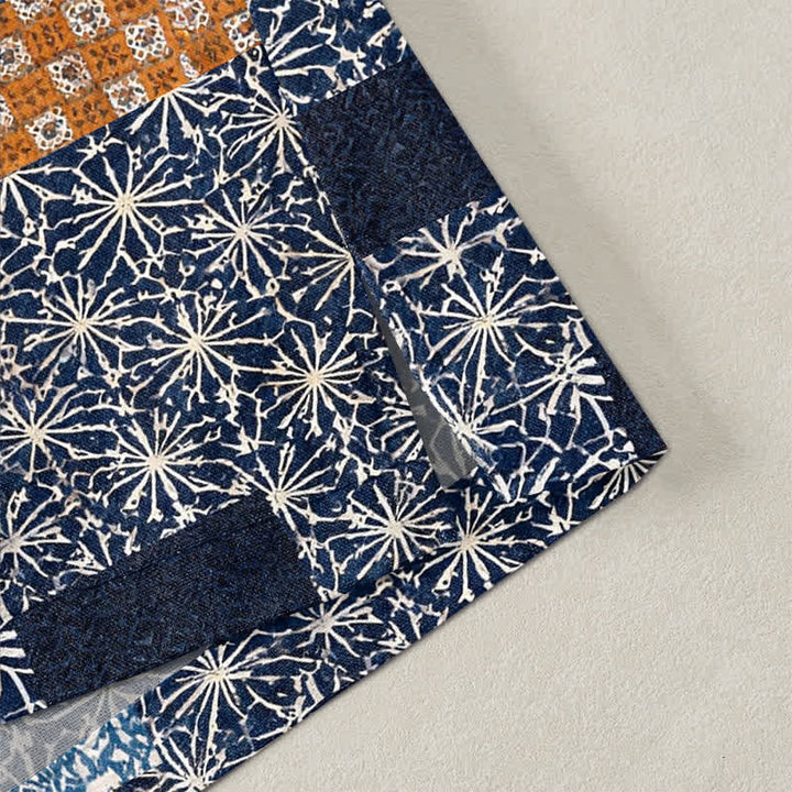Buddha Stones Kimono für Herren aus Baumwolle mit geometrischem Patchwork-Muster und offener Vorderseite - image 4