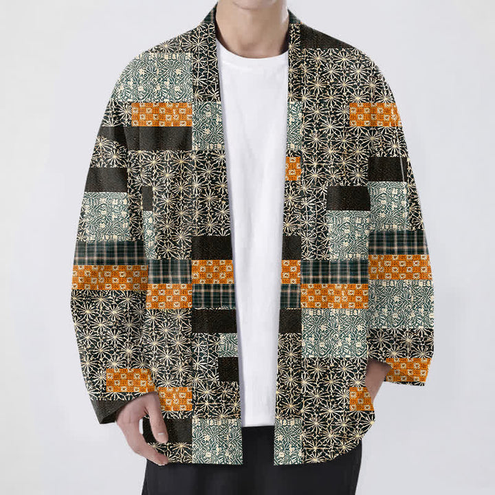 Buddha Stones Kimono für Herren aus Baumwolle mit geometrischem Patchwork-Muster und offener Vorderseite - Schwarz - US/UK/AU48, EU58 (4XL) - image 6