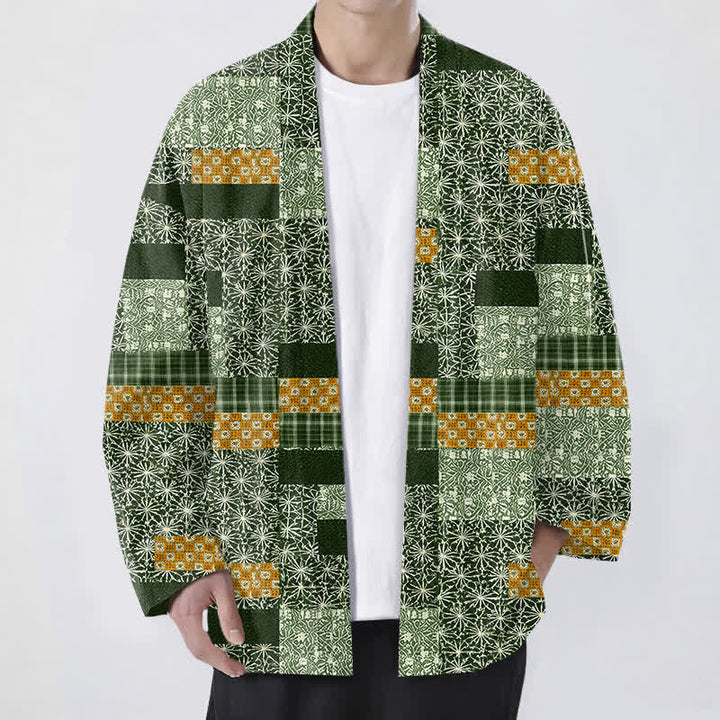 Buddha Stones Kimono für Herren aus Baumwolle mit geometrischem Patchwork-Muster und offener Vorderseite - Waldgrün - US/UK/AU48, EU58 (4XL) - image 9