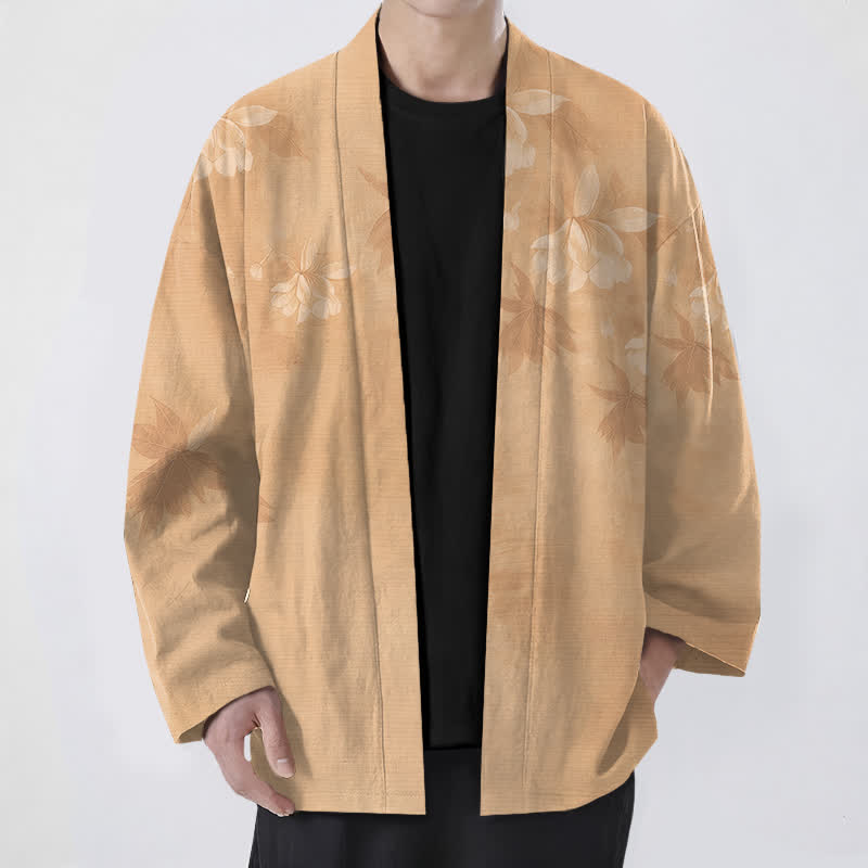 Buddha Stones Kimono für Herren aus Baumwolle mit dezentem Blumen- und Blattmuster und offener Vorderseite - Bräunen - US/UK/AU48, EU58 (4XL) - image 0