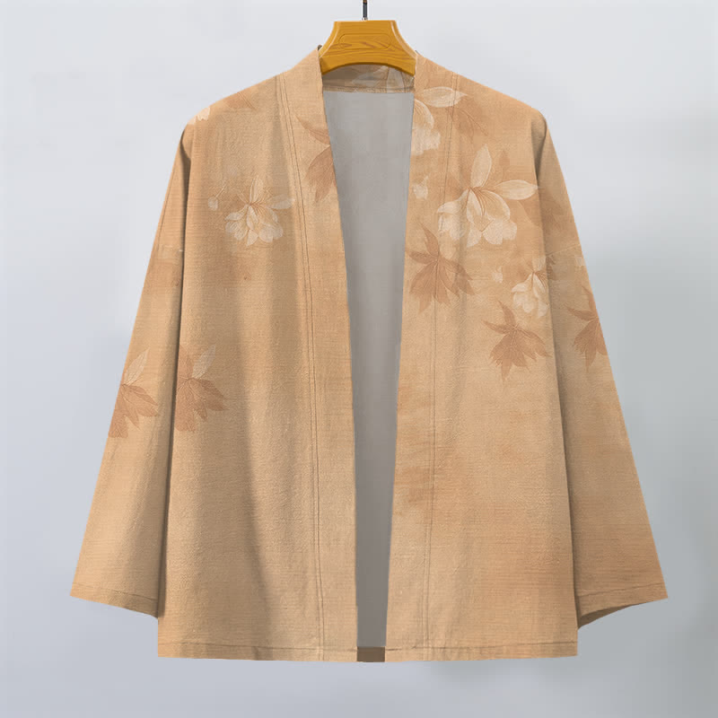 Buddha Stones Kimono für Herren aus Baumwolle mit dezentem Blumen- und Blattmuster und offener Vorderseite - image 1