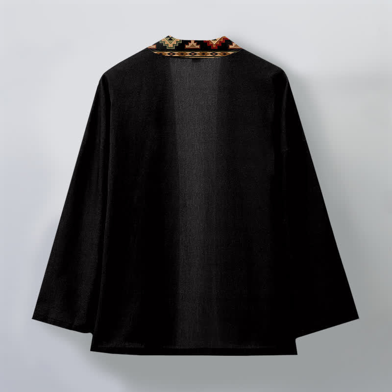Buddha Stones Kimono für Herren aus Baumwolle mit geometrischem Tribal-Borte und offener Vorderseite - image 2