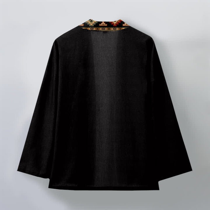 Buddha Stones Kimono für Herren aus Baumwolle mit geometrischem Tribal-Borte und offener Vorderseite - image 2