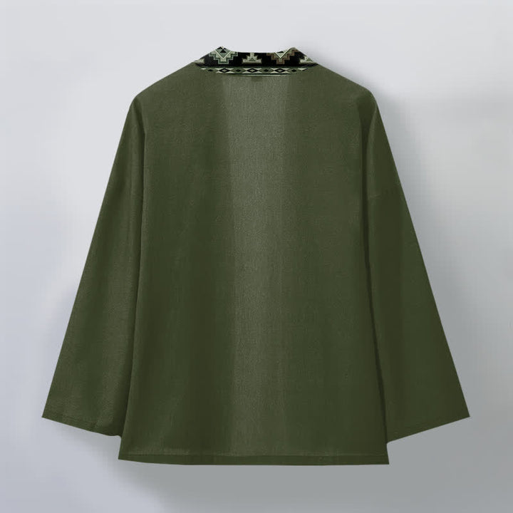 Buddha Stones Kimono für Herren aus Baumwolle mit geometrischem Tribal-Borte und offener Vorderseite - image 8