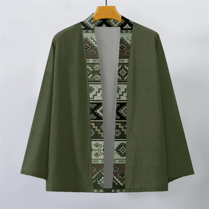 Buddha Stones Kimono für Herren aus Baumwolle mit geometrischem Tribal-Borte und offener Vorderseite - image 7
