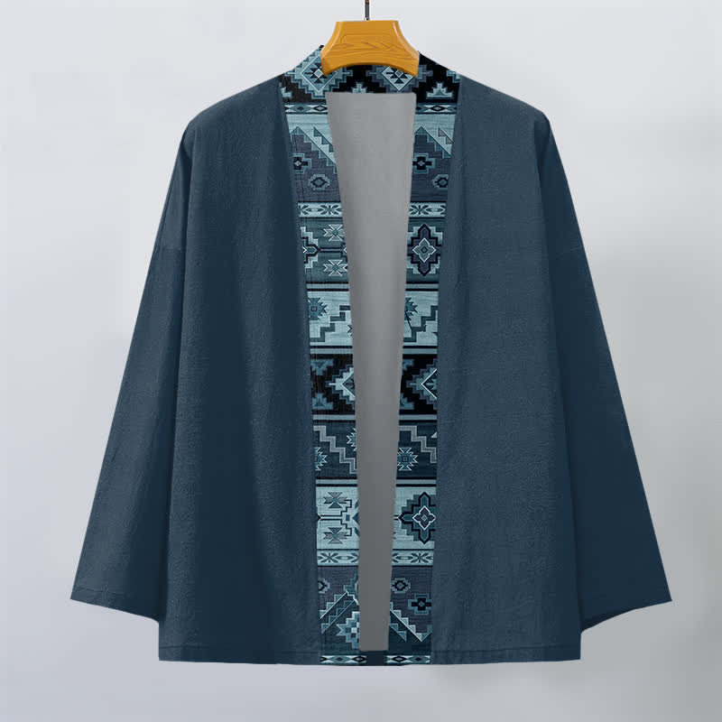 Buddha Stones Kimono für Herren aus Baumwolle mit geometrischem Tribal-Borte und offener Vorderseite - image 10