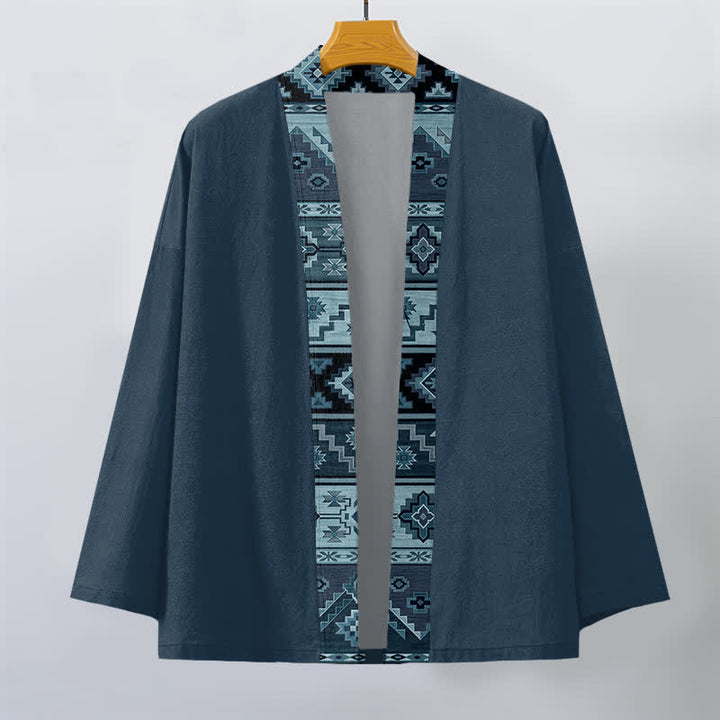 Buddha Stones Kimono für Herren aus Baumwolle mit geometrischem Tribal-Borte und offener Vorderseite - image 10