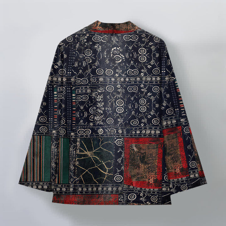 Buddha Stones Kimono aus Baumwolle mit offenem Vorderteil und geometrischem Patchwork-Muster im Ethno-Stil für Herren - image 2