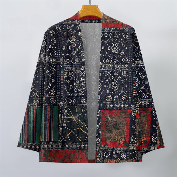 Buddha Stones Kimono aus Baumwolle mit offenem Vorderteil und geometrischem Patchwork-Muster im Ethno-Stil für Herren - image 1