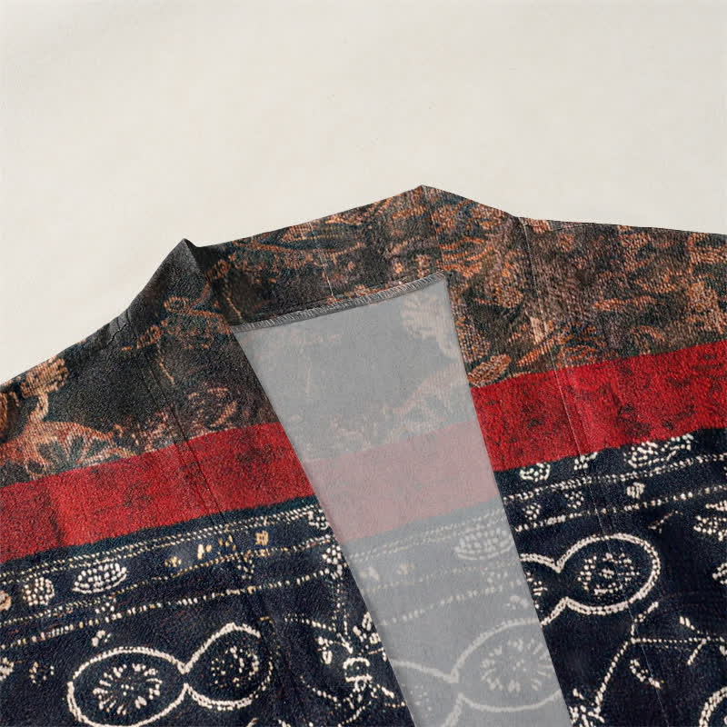 Buddha Stones Kimono aus Baumwolle mit offenem Vorderteil und geometrischem Patchwork-Muster im Ethno-Stil für Herren - image 3