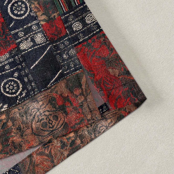 Buddha Stones Kimono aus Baumwolle mit offenem Vorderteil und geometrischem Patchwork-Muster im Ethno-Stil für Herren - image 4
