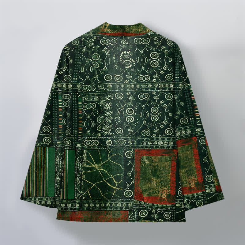 Buddha Stones Kimono aus Baumwolle mit offenem Vorderteil und geometrischem Patchwork-Muster im Ethno-Stil für Herren - image 8