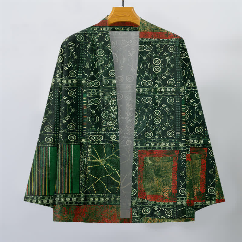 Buddha Stones Kimono aus Baumwolle mit offenem Vorderteil und geometrischem Patchwork-Muster im Ethno-Stil für Herren - image 7