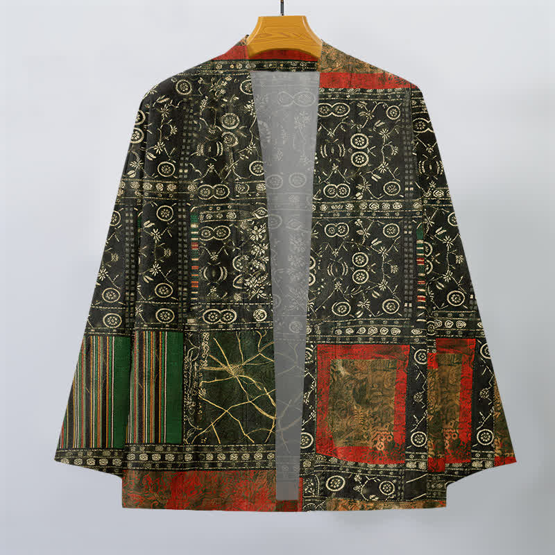 Buddha Stones Kimono aus Baumwolle mit offenem Vorderteil und geometrischem Patchwork-Muster im Ethno-Stil für Herren - image 10