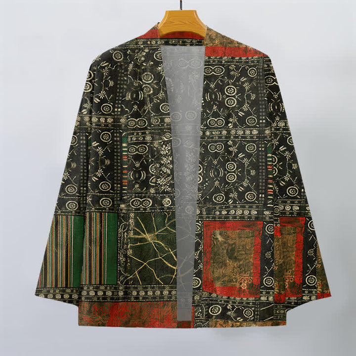 Buddha Stones Kimono aus Baumwolle mit offenem Vorderteil und geometrischem Patchwork-Muster im Ethno-Stil für Herren - image 10