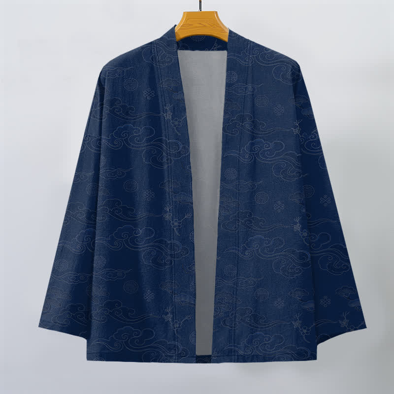 Buddha Stones Kimono aus Baumwolle mit glückverheißendem Wolkenmuster und offener Vorderseite für Herren - image 1
