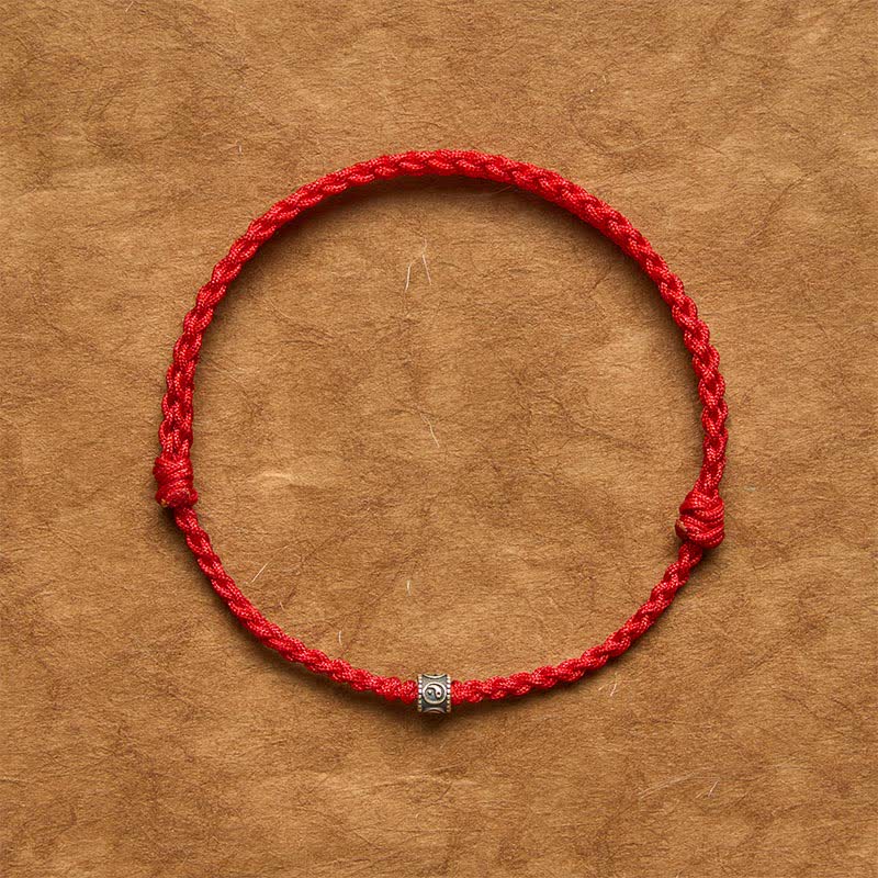 Buddha Stones Schwarzes und rotes Armband/Fußkettchen aus 925er Sterlingsilber mit Yin-Yang-Symbol zum Schutz - image 1
