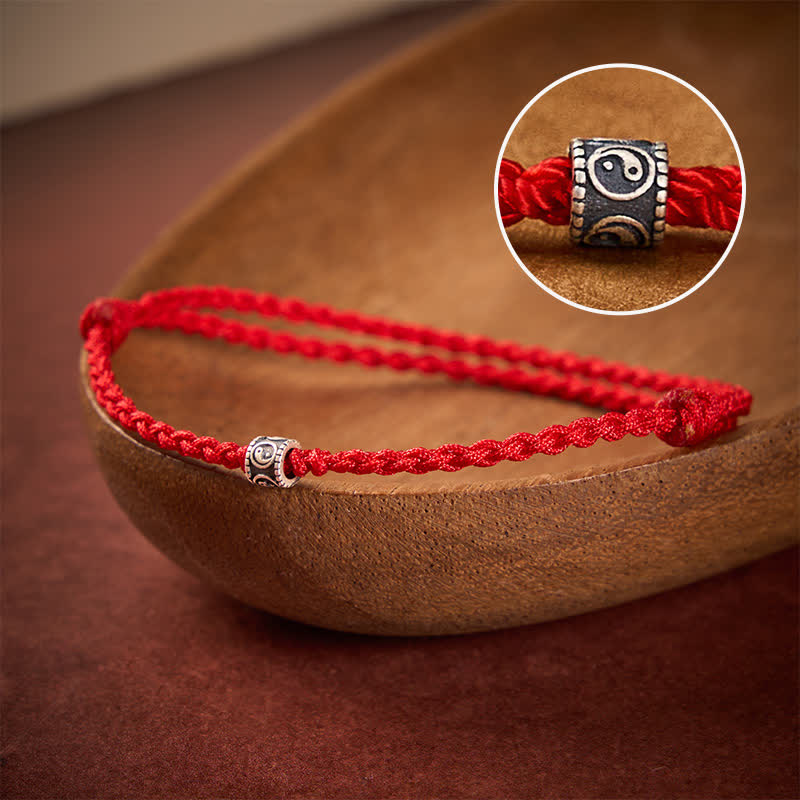 Buddha Stones Schwarzes und rotes Armband/Fußkettchen aus 925er Sterlingsilber mit Yin-Yang-Symbol zum Schutz - Rote Schnur - Fußkettchenumfang: 16–26 cm (6,3–10,2 Zoll) - image 0